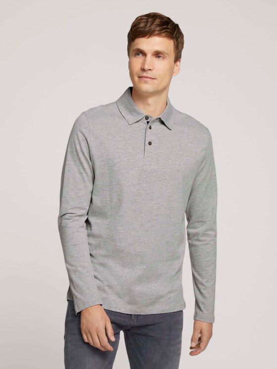 Pololangarmshirt mit Bio-Baumwolle - Männer - Middle Grey Melange Pololangarmshirt mit Bio-Baumwolle - Männer - Middle Grey Melange - 1 - TOM TAILOR