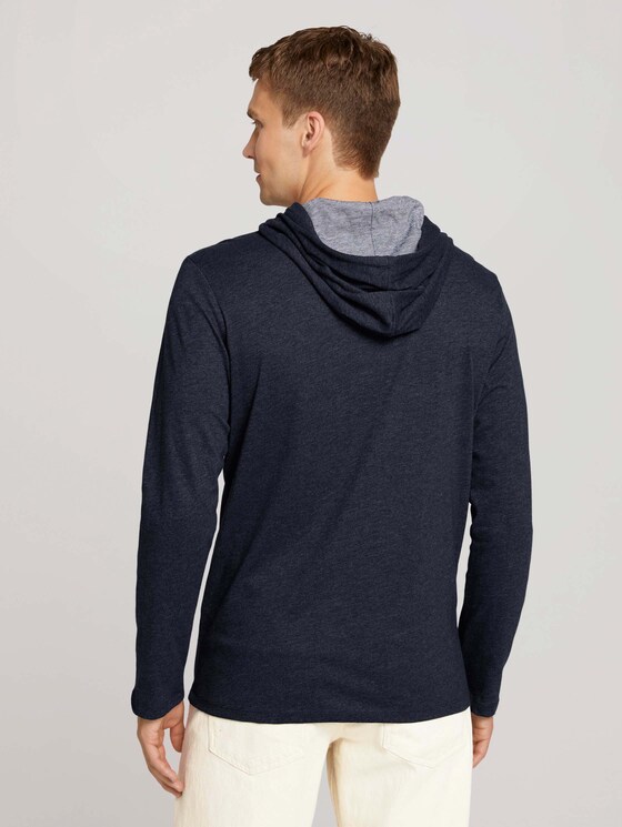 Shirt met lange mouwen en capuchon van biologisch katoen - Mannen - sky captain blue white melange Shirt met lange mouwen en capuchon van biologisch katoen - Mannen - sky captain blue white melange - 2 - TOM TAILOR