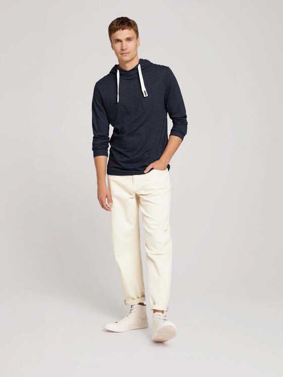 Shirt met lange mouwen en capuchon van biologisch katoen - Mannen - sky captain blue white melange Shirt met lange mouwen en capuchon van biologisch katoen - Mannen - sky captain blue white melange - 3 - TOM TAILOR