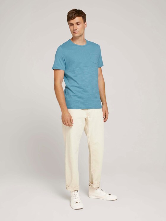 Striped t-shirt with a chest pocket - Men - smokey aqua white melange Striped t-shirt with a chest pocket - Men - smokey aqua white melange - 3 - TOM TAILOR