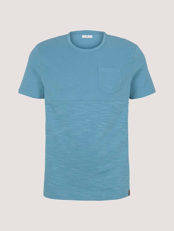 Striped t-shirt with a chest pocket - Men - smokey aqua white melange Striped t-shirt with a chest pocket - Men - smokey aqua white melange - 7 - TOM TAILOR