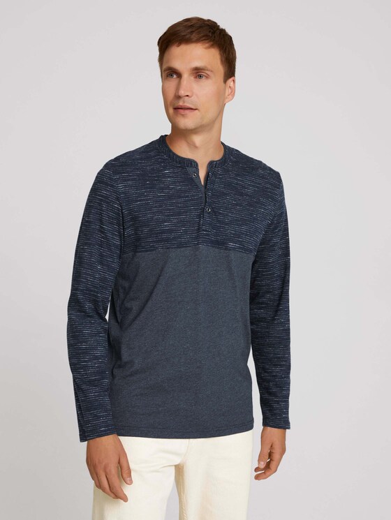 Long-sleeved shirt with fine stripes - Men - sky captain blue white melange Long-sleeved shirt with fine stripes - Men - sky captain blue white melange - 1 - TOM TAILOR