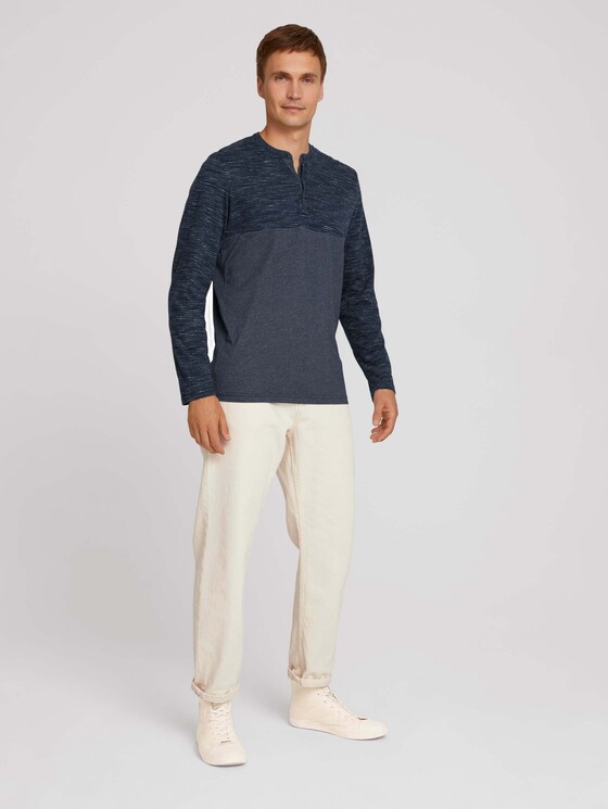 Long-sleeved shirt with fine stripes - Men - sky captain blue white melange Long-sleeved shirt with fine stripes - Men - sky captain blue white melange - 3 - TOM TAILOR