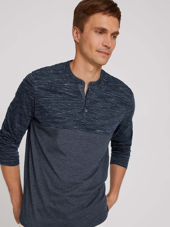 Long-sleeved shirt with fine stripes - Men - sky captain blue white melange Long-sleeved shirt with fine stripes - Men - sky captain blue white melange - 5 - TOM TAILOR