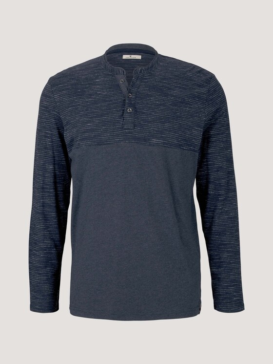 Long-sleeved shirt with fine stripes - Men - sky captain blue white melange Long-sleeved shirt with fine stripes - Men - sky captain blue white melange - 7 - TOM TAILOR