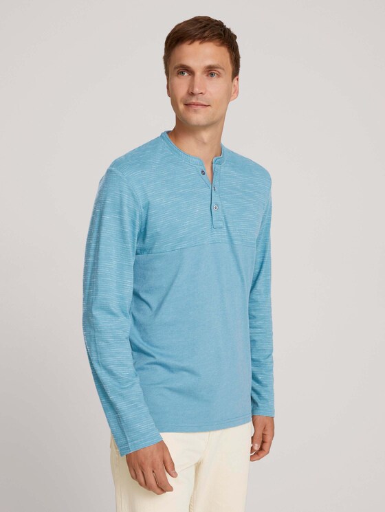 Shirt met lange mouwen en fijne strepen - Mannen - smokey aqua white melange Shirt met lange mouwen en fijne strepen - Mannen - smokey aqua white melange - 1 - TOM TAILOR