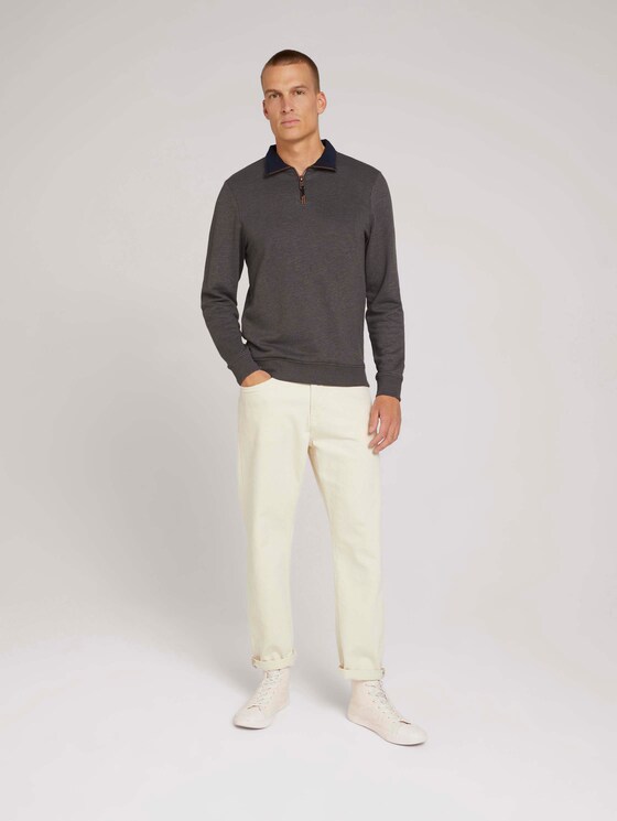 Sweatshirt with a troyer collar - Men - Cyber Grey Melange Sweatshirt with a troyer collar - Men - Cyber Grey Melange - 3 - TOM TAILOR