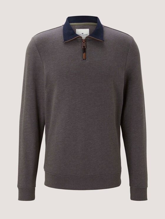 Sweatshirt with a troyer collar - Men - Cyber Grey Melange Sweatshirt with a troyer collar - Men - Cyber Grey Melange - 7 - TOM TAILOR