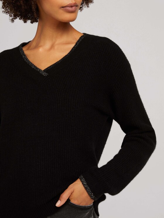 Lockerer Pullover mit V-Ausschnitt - Frauen - deep black Lockerer Pullover mit V-Ausschnitt - Frauen - deep black - 9 - TOM TAILOR