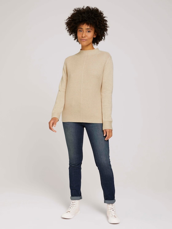 Textured sweater with organic cotton - Women - powder beige melange Textured sweater with organic cotton - Women - powder beige melange - 3 - TOM TAILOR
