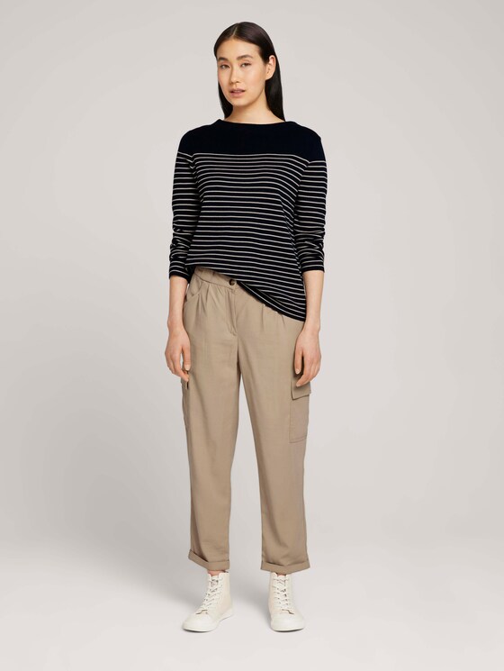 Gestreifter Pullover mit Bio-Baumwolle - Frauen - navy sand stripe Gestreifter Pullover mit Bio-Baumwolle - Frauen - navy sand stripe - 3 - TOM TAILOR