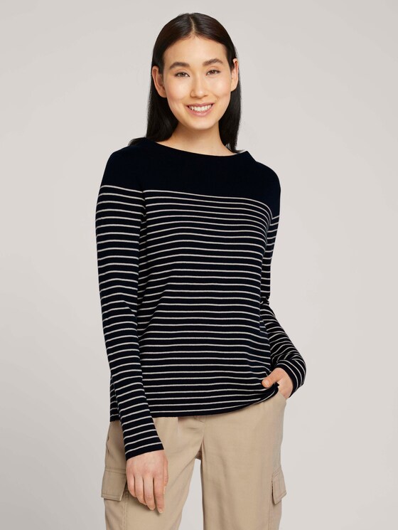 Gestreifter Pullover mit Bio-Baumwolle - Frauen - navy sand stripe Gestreifter Pullover mit Bio-Baumwolle - Frauen - navy sand stripe - 5 - TOM TAILOR