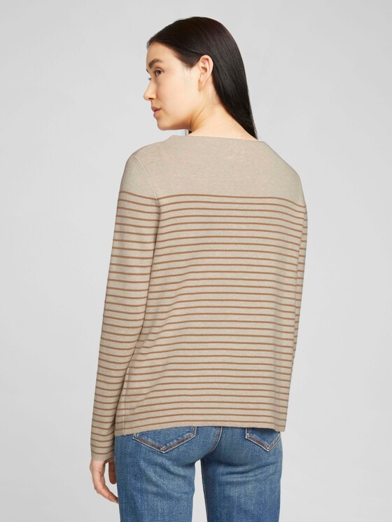 Gestreepte trui van biologisch katoen - Vrouwen - sand beige stripe Gestreepte trui van biologisch katoen - Vrouwen - sand beige stripe - 2 - TOM TAILOR