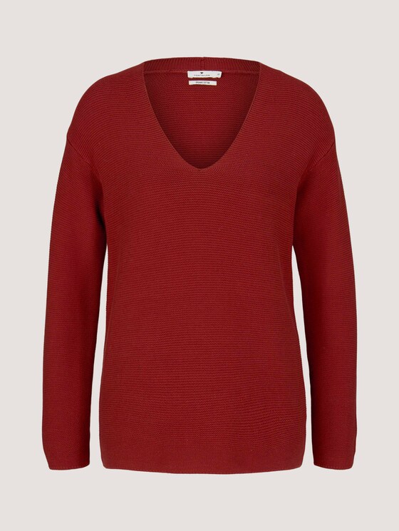 Trui met V-hals van biologisch katoen - Vrouwen - dark maroon red Trui met V-hals van biologisch katoen - Vrouwen - dark maroon red - 7 - TOM TAILOR