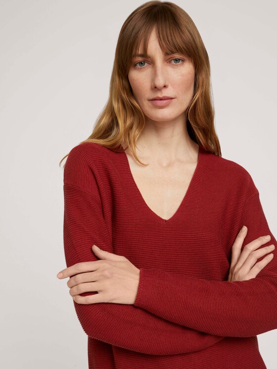 Trui met V-hals van biologisch katoen - Vrouwen - dark maroon red Trui met V-hals van biologisch katoen - Vrouwen - dark maroon red - 9 - TOM TAILOR
