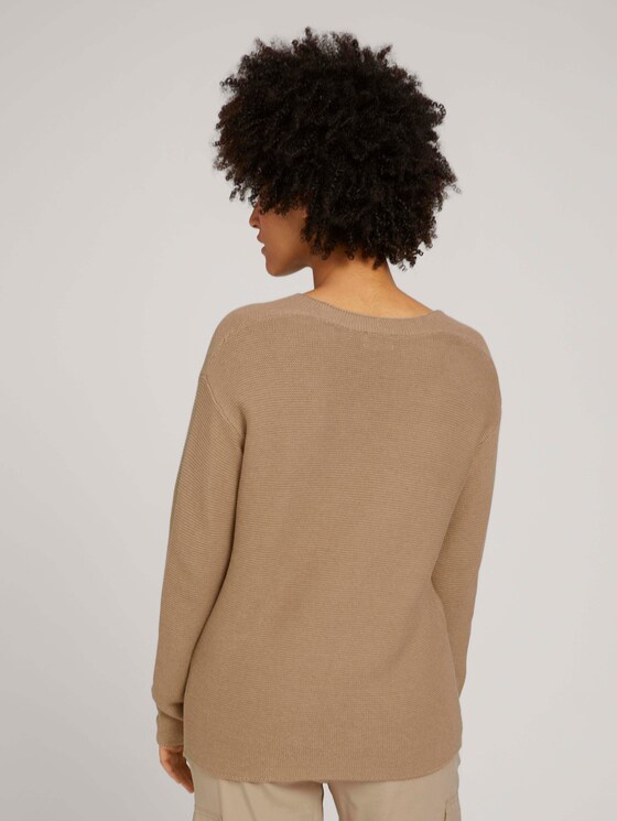 V-neck sweater with organic cotton - Women - french clay beige melange V-neck sweater with organic cotton - Women - french clay beige melange - 2 - TOM TAILOR