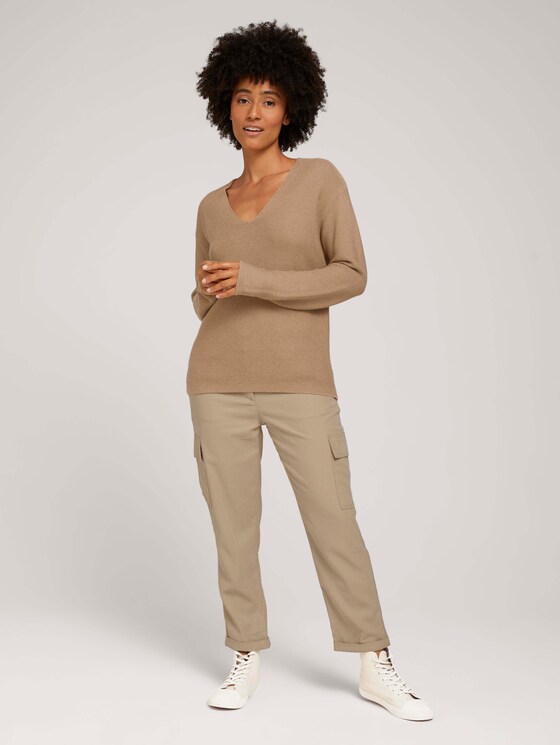 V-neck sweater with organic cotton - Women - french clay beige melange V-neck sweater with organic cotton - Women - french clay beige melange - 3 - TOM TAILOR