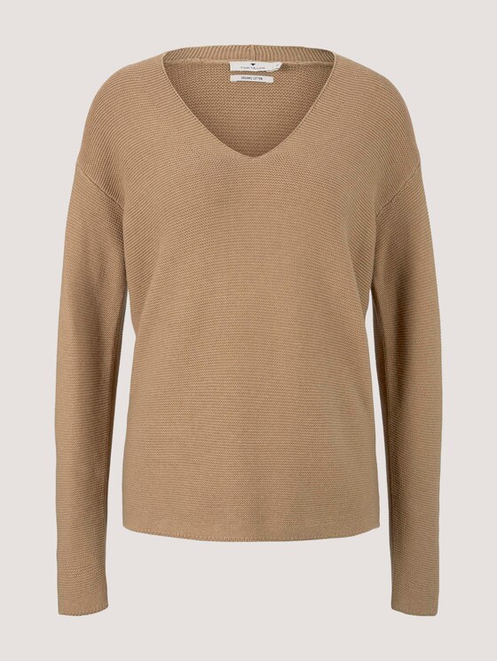 V-neck sweater with organic cotton - Women - french clay beige melange V-neck sweater with organic cotton - Women - french clay beige melange - 7 - TOM TAILOR