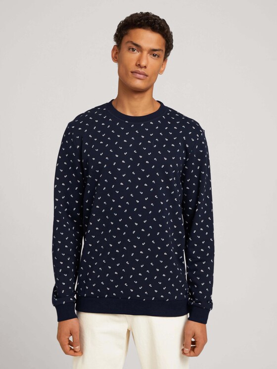 patterned sweatshirt - Men - navy leaf print patterned sweatshirt - Men - navy leaf print - 1 - TOM TAILOR Denim