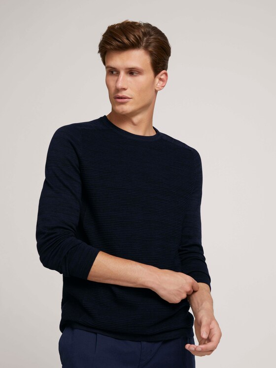 textured sweater made of organic cotton - Men - navy black mouline textured sweater made of organic cotton - Men - navy black mouline - 5 - TOM TAILOR Denim