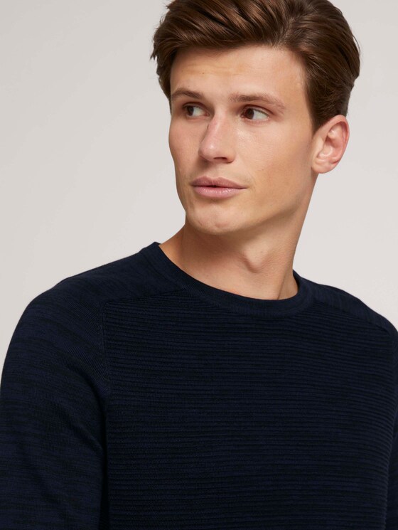 textured sweater made of organic cotton - Men - navy black mouline textured sweater made of organic cotton - Men - navy black mouline - 9 - TOM TAILOR Denim
