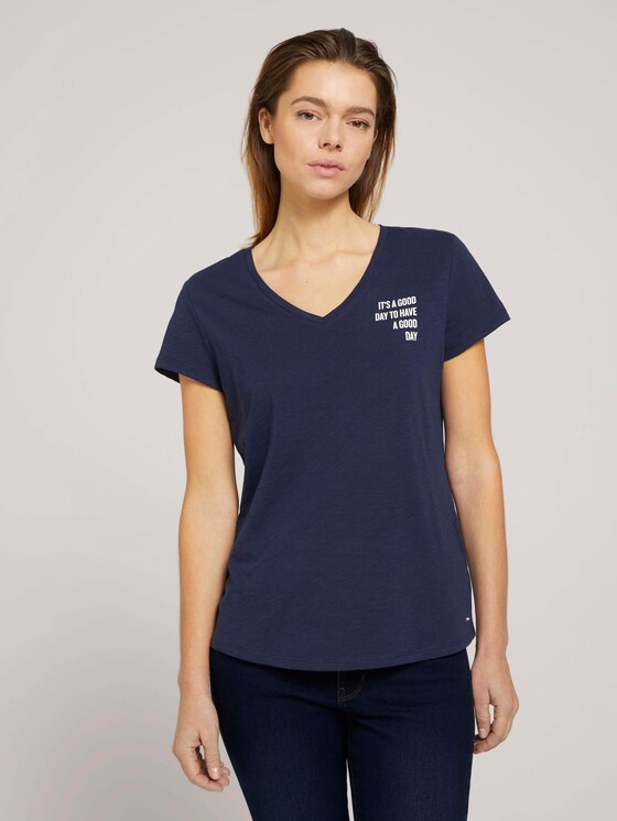 T-Shirt mit V-Ausschnitt - Frauen - Real Navy Blue T-Shirt mit V-Ausschnitt - Frauen - Real Navy Blue - 1 - TOM TAILOR Denim