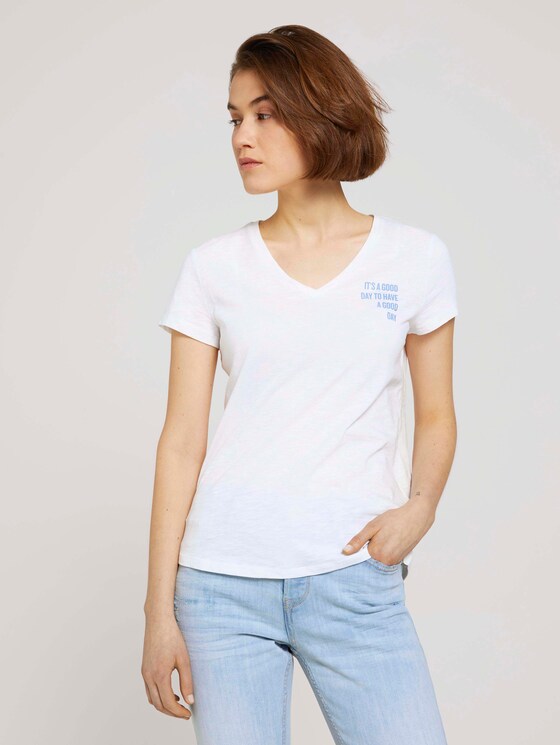 T-Shirt mit V-Ausschnitt - Frauen - White T-Shirt mit V-Ausschnitt - Frauen - White - 1 - TOM TAILOR Denim