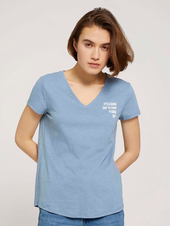 T-Shirt mit V-Ausschnitt - Frauen - soft mid blue T-Shirt mit V-Ausschnitt - Frauen - soft mid blue - 1 - TOM TAILOR Denim