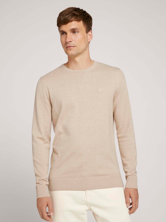 Melierter Strickpullover - Männer - beige dark melange Melierter Strickpullover - Männer - beige dark melange - 1 - TOM TAILOR