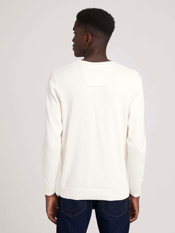 gemêleerde trui met V-hals - Mannen - Knit White gemêleerde trui met V-hals - Mannen - Knit White - 2 - TOM TAILOR