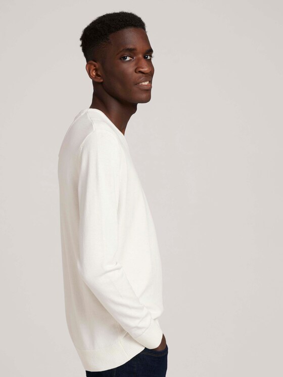 gemêleerde trui met V-hals - Mannen - Knit White gemêleerde trui met V-hals - Mannen - Knit White - 5 - TOM TAILOR
