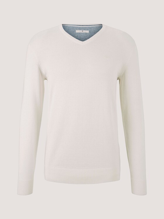 gemêleerde trui met V-hals - Mannen - Knit White gemêleerde trui met V-hals - Mannen - Knit White - 7 - TOM TAILOR