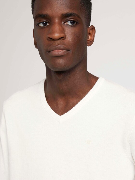 gemêleerde trui met V-hals - Mannen - Knit White gemêleerde trui met V-hals - Mannen - Knit White - 9 - TOM TAILOR