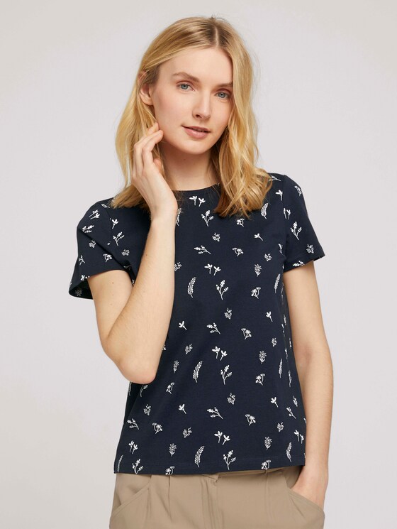 T-Shirt mit Blumenmuster aus Bio-Baumwolle - Frauen - navy garden floral design T-Shirt mit Blumenmuster aus Bio-Baumwolle - Frauen - navy garden floral design - 1 - TOM TAILOR