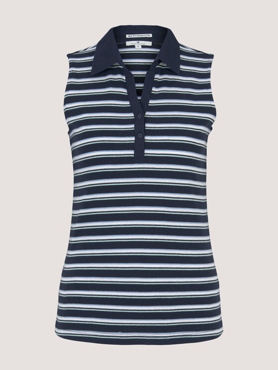 Mouwloos poloshirt met biologisch katoen - Vrouwen - navy mint irregular stripe Mouwloos poloshirt met biologisch katoen - Vrouwen - navy mint irregular stripe - 7 - TOM TAILOR