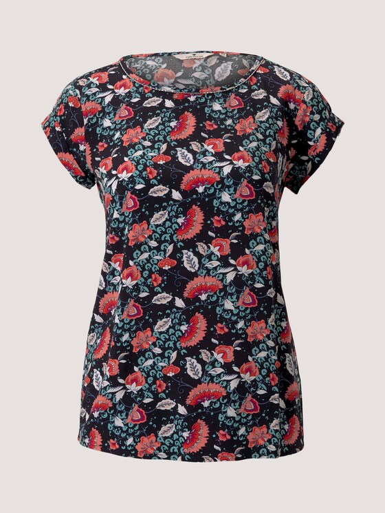 Patterned LenzingTM EcoVeroTM short-sleeved blouse - Women - navy flower paisley design Patterned LenzingTM EcoVeroTM short-sleeved blouse - Women - navy flower paisley design - 7 - TOM TAILOR
