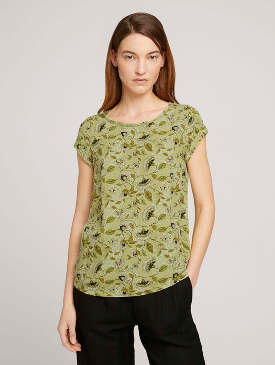 Gemusterte Kurzarmbluse mit LENZING™ ECOVERO™ - Frauen - celery flower paisley design Gemusterte Kurzarmbluse mit LENZING™ ECOVERO™ - Frauen - celery flower paisley design - 1 - TOM TAILOR