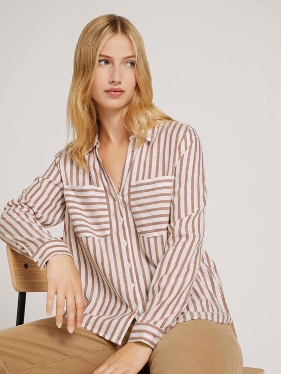 gestreepte overhemdblouse - Vrouwen - brown white vertical stripe gestreepte overhemdblouse - Vrouwen - brown white vertical stripe - 5 - TOM TAILOR Denim