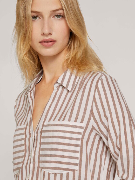 gestreepte overhemdblouse - Vrouwen - brown white vertical stripe gestreepte overhemdblouse - Vrouwen - brown white vertical stripe - 9 - TOM TAILOR Denim