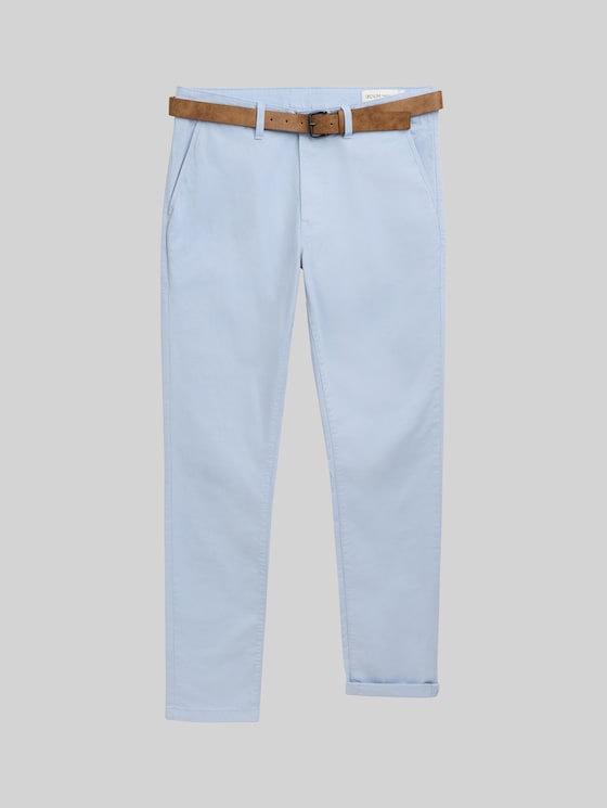 Slim chino trousers with belt in blue by Tom Tailor