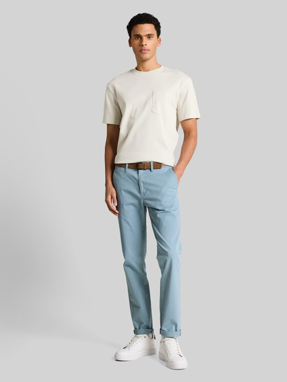 Slim chino trousers with belt in blue by Tom Tailor