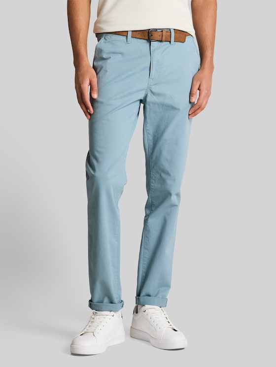 Slim chino trousers with belt in blue by Tom Tailor