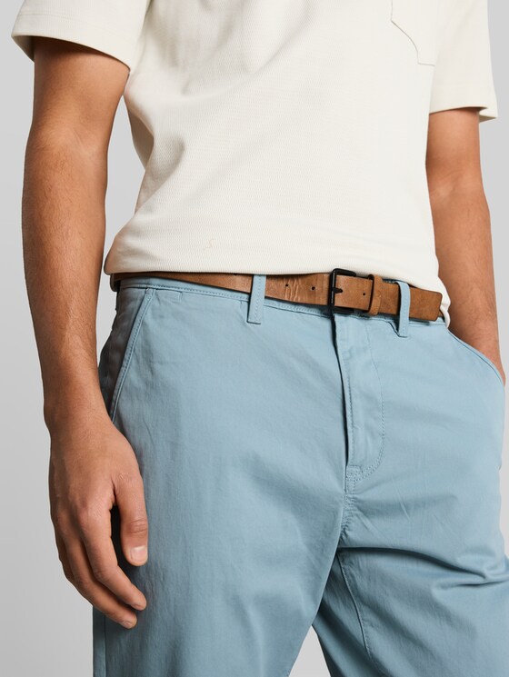 Slim chino trousers with belt in blue by Tom Tailor