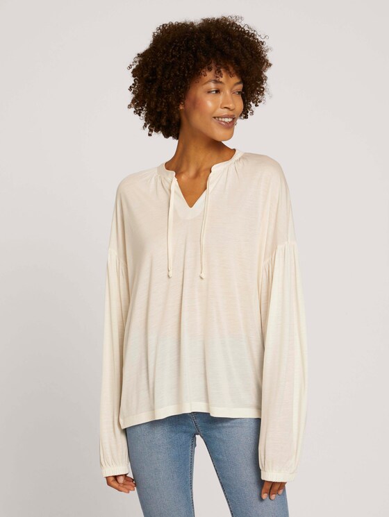 Geraffte Bluse mit Lyocell - Frauen - soft powder beige Geraffte Bluse mit Lyocell - Frauen - soft powder beige - 1 - Mine to five
