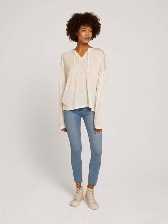 Geraffte Bluse mit Lyocell - Frauen - soft powder beige Geraffte Bluse mit Lyocell - Frauen - soft powder beige - 3 - Mine to five