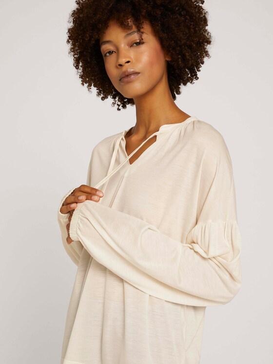 Geraffte Bluse mit Lyocell - Frauen - soft powder beige Geraffte Bluse mit Lyocell - Frauen - soft powder beige - 5 - Mine to five