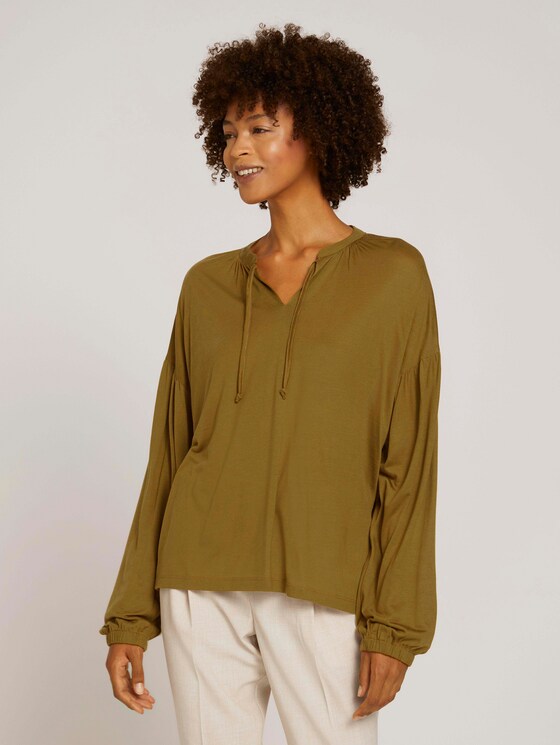 Geraffte Bluse mit Lyocell - Frauen - green clay Geraffte Bluse mit Lyocell - Frauen - green clay - 1 - Mine to five