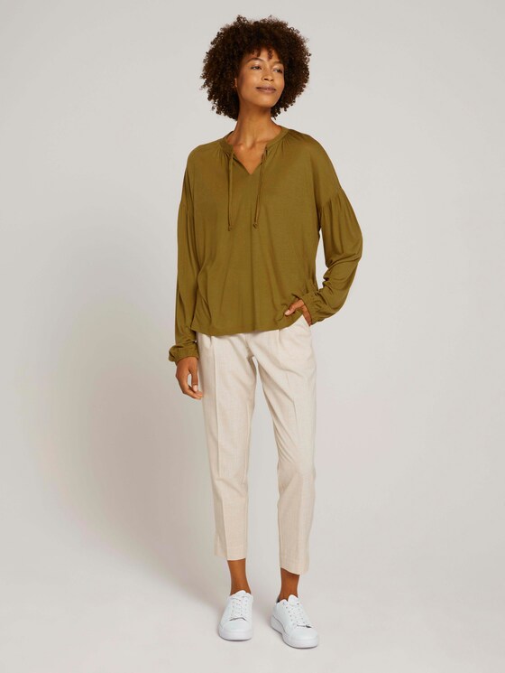 Geraffte Bluse mit Lyocell - Frauen - green clay Geraffte Bluse mit Lyocell - Frauen - green clay - 3 - Mine to five