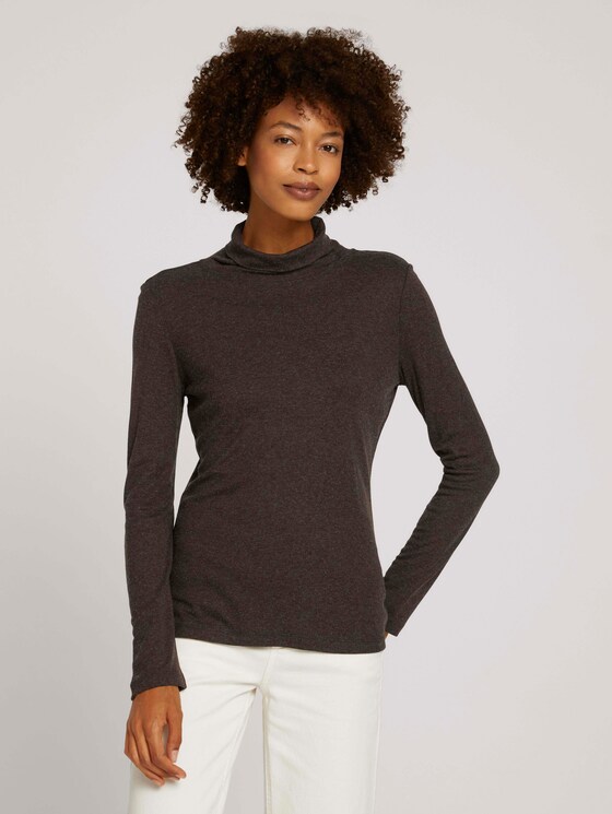 Basic Langarmshirt mit Rollkragen - Frauen - dark oak brown Basic Langarmshirt mit Rollkragen - Frauen - dark oak brown - 1 - Mine to five