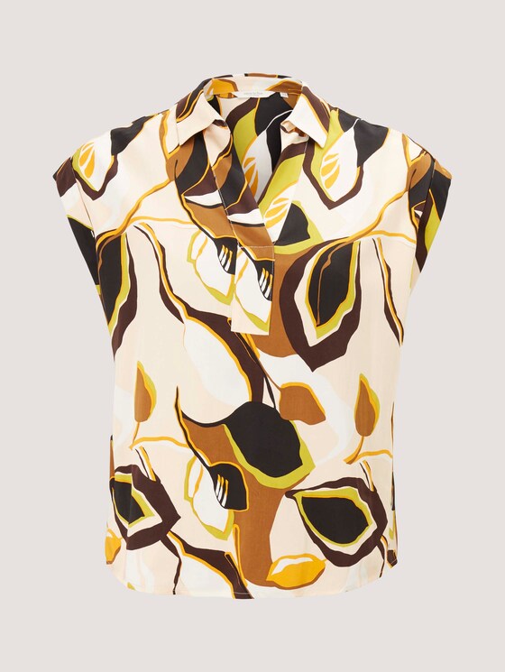 Short-sleeved blouse with a pattern - Women - brown green leaves design Short-sleeved blouse with a pattern - Women - brown green leaves design - 7 - Mine to five